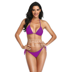 Sajiero Secret'S- Purple Tie Side Bottom Push Up Padded Top Triangle Bikini - Cared