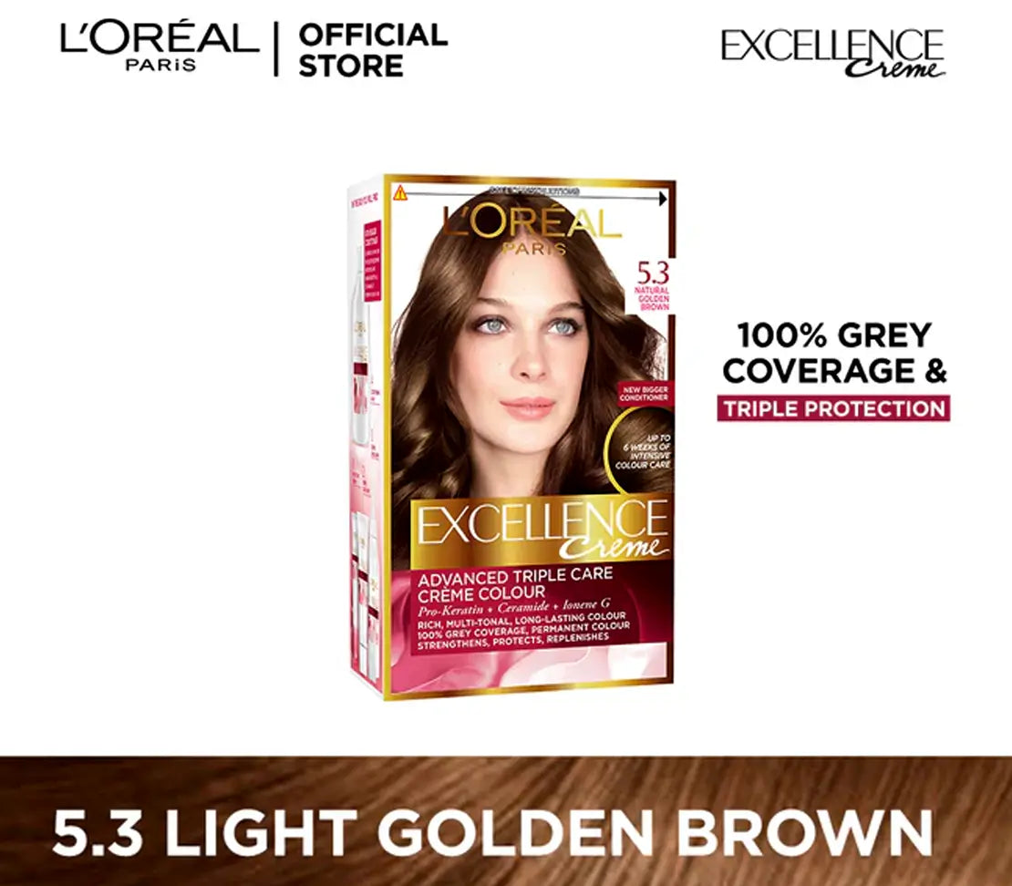 L'Oreal Paris Excellence Creme | 5.3 Golden Light Brown Hair Color